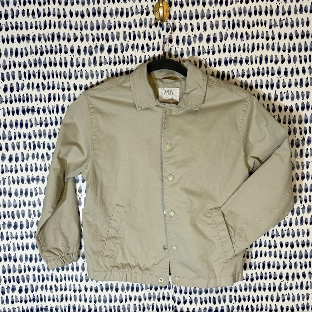 Zara Women’s Bomber Jacket in Tan sz 8 snap button outerwear 128 cm casual